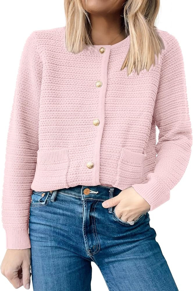 ANRABESS Women's Cardigan Sweaters 2023 Fall Open Front Long Sleeve Button Down Chunky Knit Cropp... | Amazon (US)