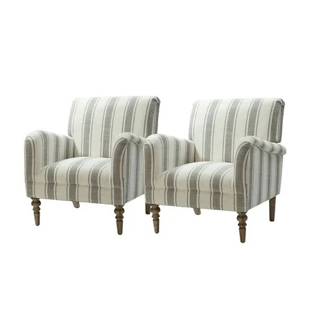 14 Karat Home Stripe Armchair & Accent Chair Set of 2 with Wooden Legs for Living Room Grey Stripe | Walmart (US)