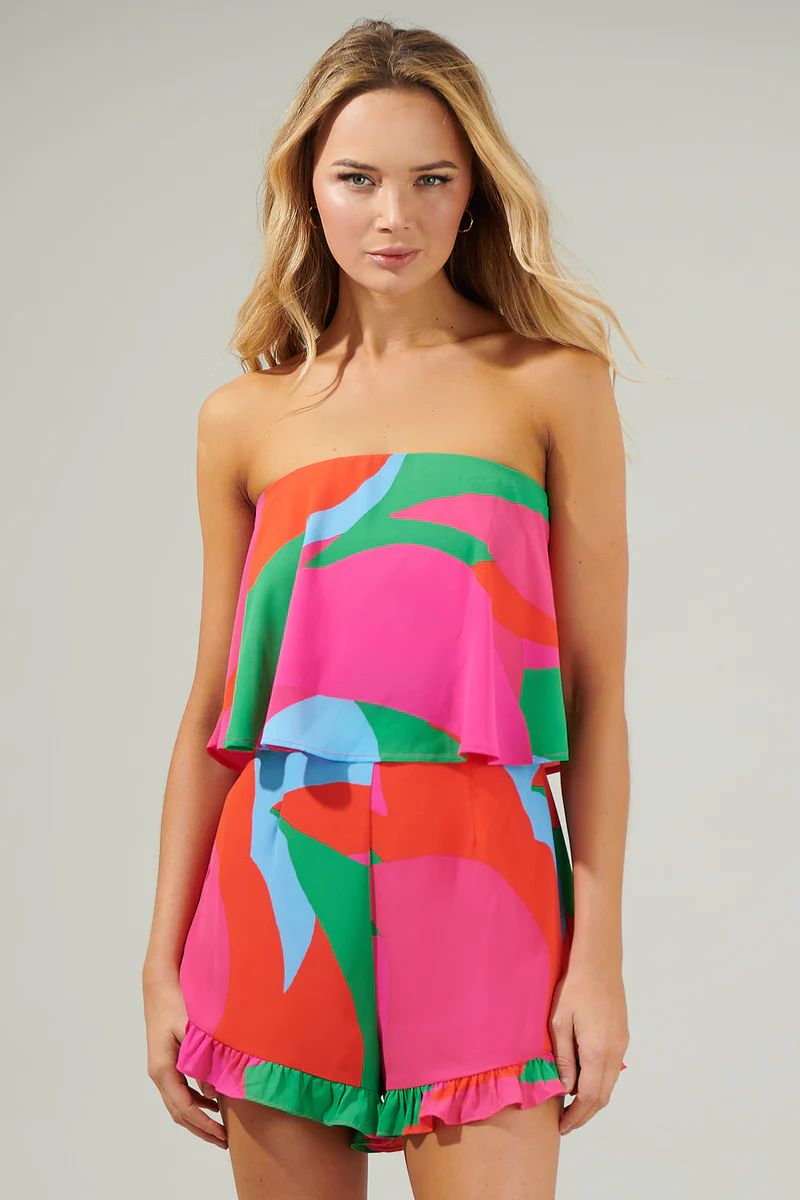 Milton Abstract Strapless Romper | Sugarlips