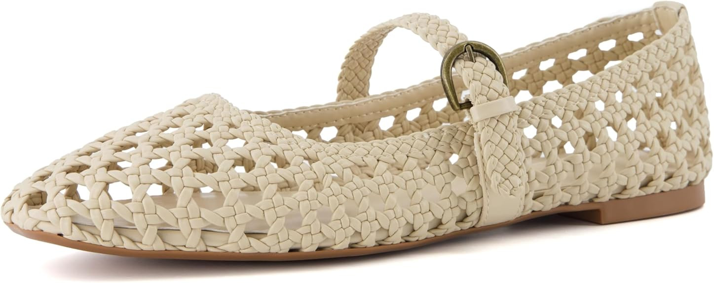 CUSHIONAIRE Weston Women’s Hand Woven Dressy Ballet Flats – Faux Leather Mary Jane with Adjus... | Amazon (US)