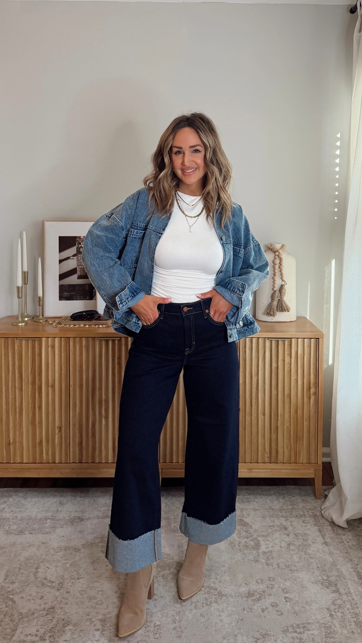 denim on denim! this jacket runs big, size down. size M jacket, size M top, size 27 jeans. 35% off everything with LEANN35 vici

#LTKootd #LTKFindsUnder100