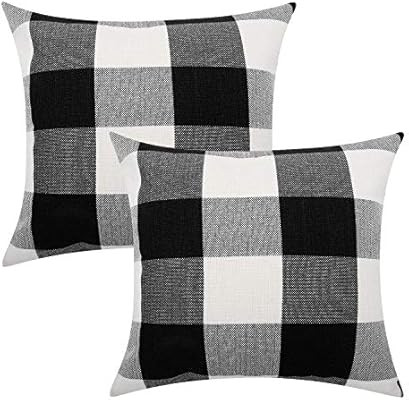Lewondr Checkered Throw Pillow Case, 2 Pack Breathable Wrinkle-Resistant Linen Throw Pillow Prote... | Amazon (CA)