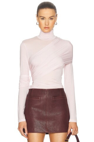 Helmut Lang Turtleneck Wrap Top in Dusty Pink - Pink. Size L (also in ). | FWRD 