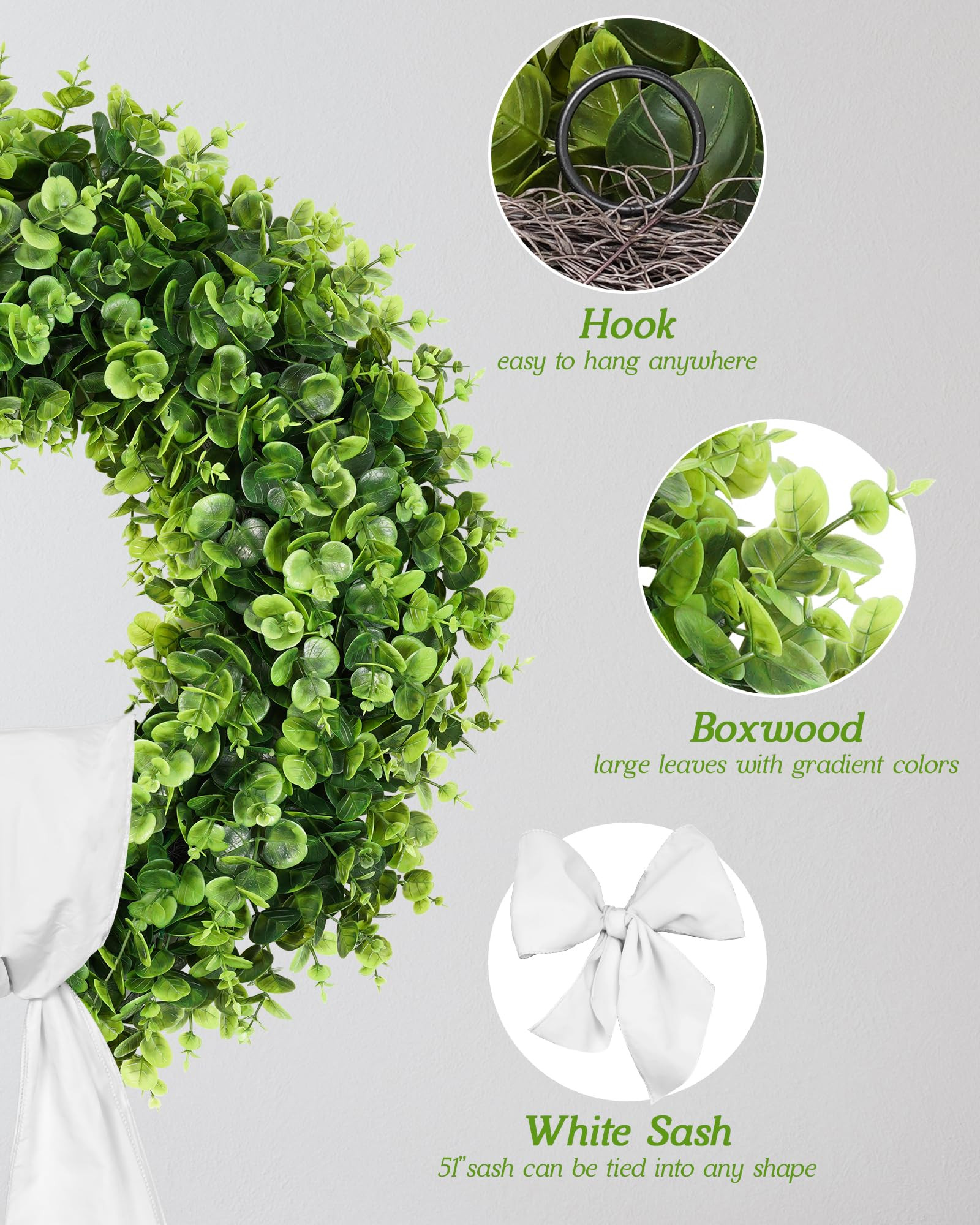 Vlorart 24 Inch Boxwood Wreath, Artificial Boxwood Wreath Front Door Wreaths Artificial Spring Su... | Amazon (US)