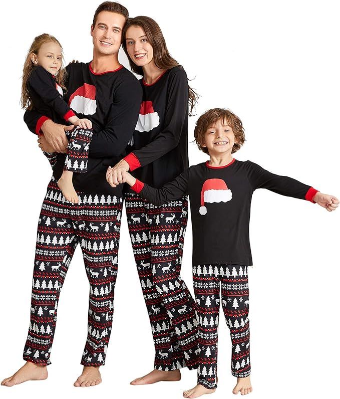Yaffi Matching Family Pajamas Sets Christmas PJ's with Santa Hat Tee and Festival Style Pants Lou... | Amazon (US)