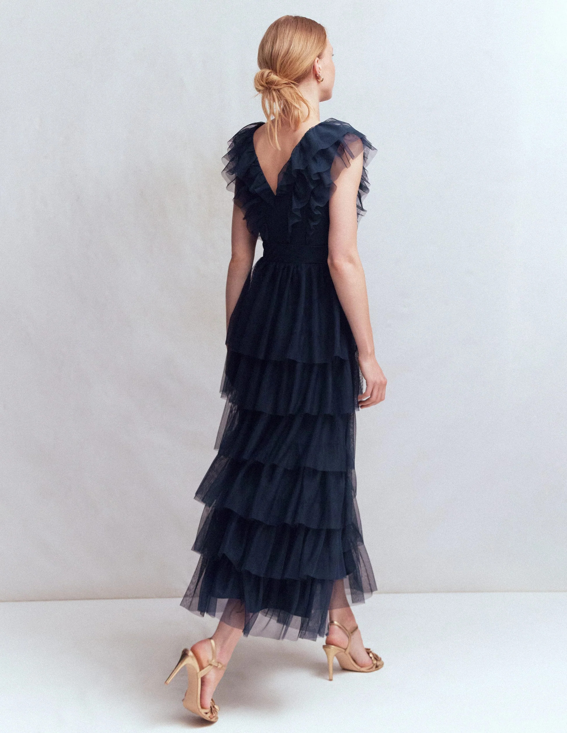Ruffle Tulle Tiered Dress-Navy | Boden UK
