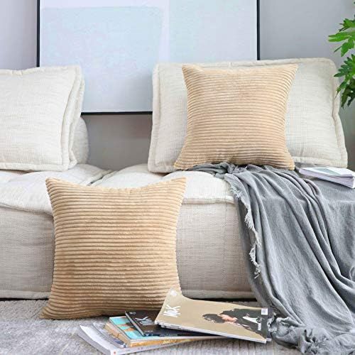 Home Brilliant Set of 2 Throw Pillows for Couch Bed Corduroy Striped Velvet Pillow Covers Protectors | Amazon (US)