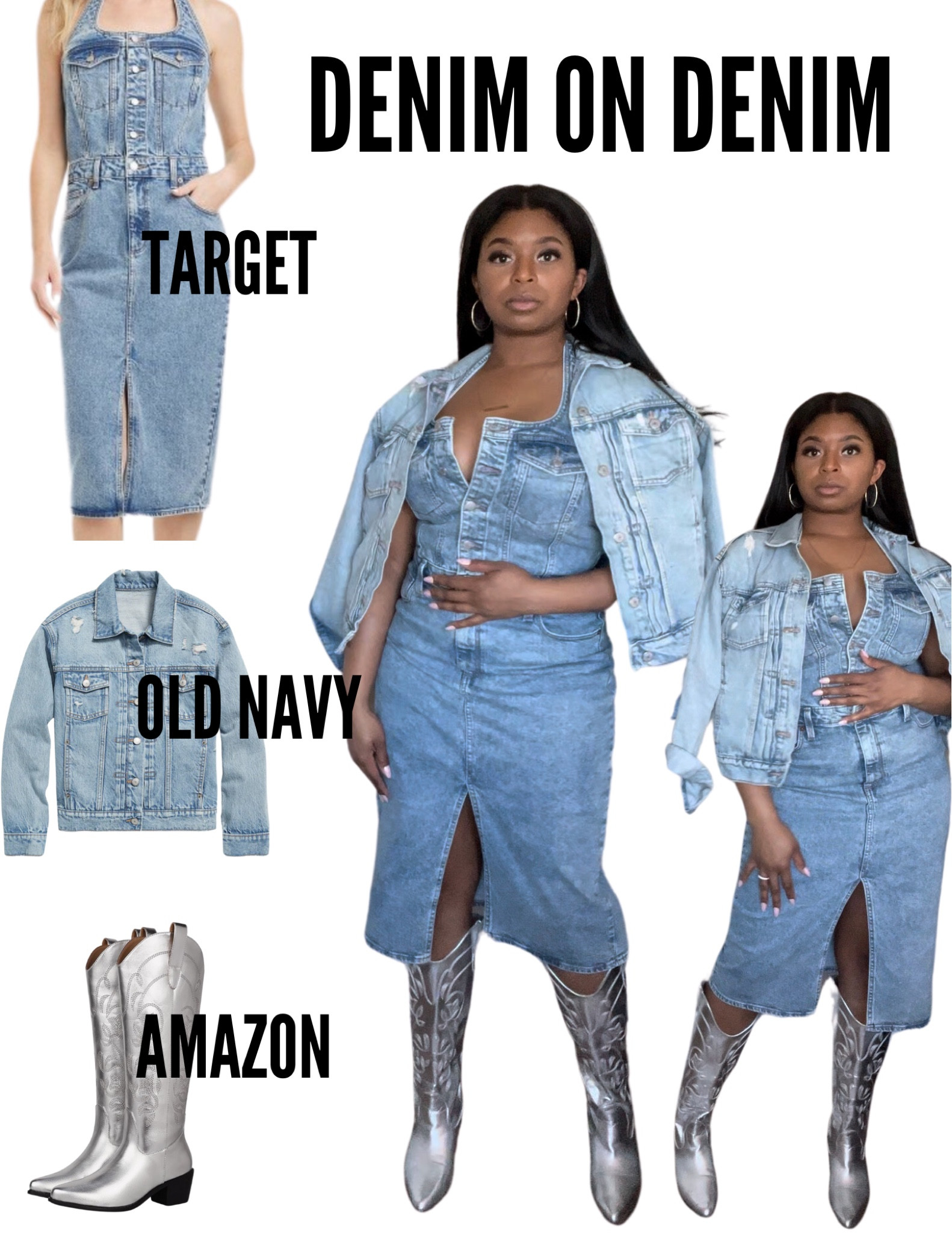 Channeling vintage vibes in double denim and metallic accents.
Rocking this
denim jacket paired with a chic denim dress, topped off with statement silver boots for a touch of glam. Ready to strut into the day with confidence! #DoubleDenim #SilverBoots #VintageVibes"
#LTKfindsunder100
#LTKSeasonal #LTKU

#LTKSeasonal #LTKU #LTKSpringSale