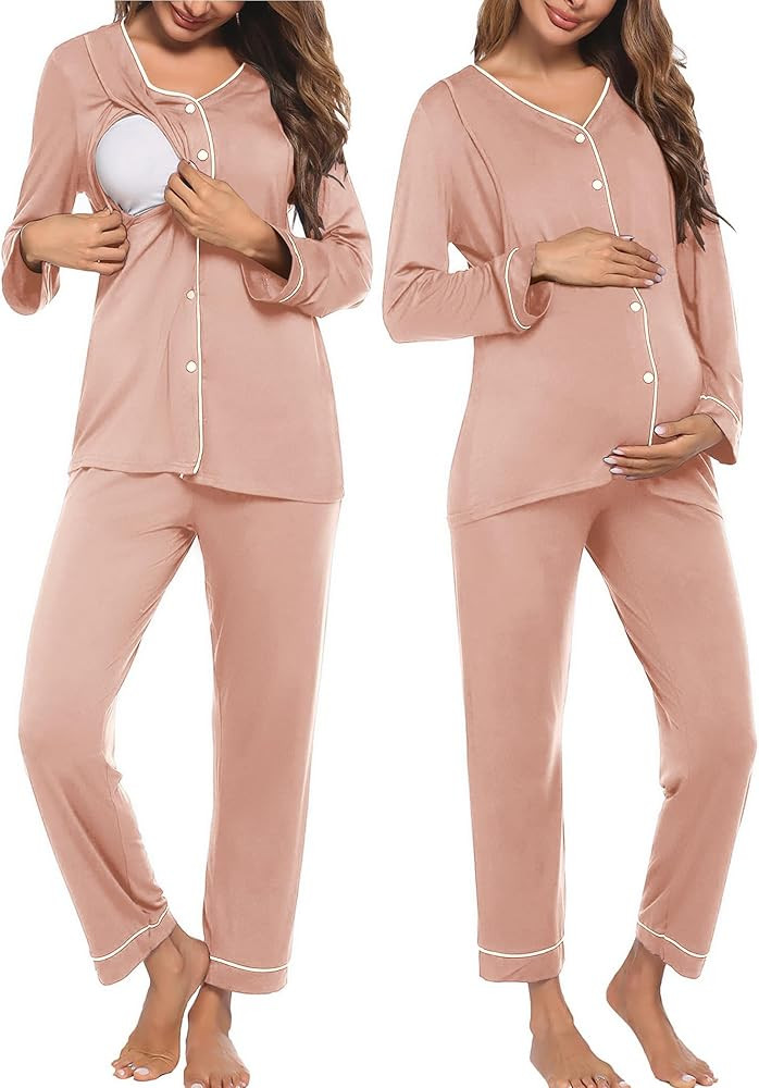 Ekouaer Maternity Pajama Set Button Down Nursing Pajamas Long Sleeve Breastfeeding Loungewear wit... | Amazon (US)