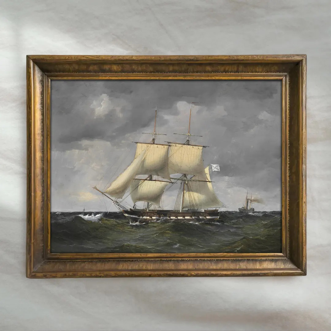 Vintage Sailing Ship Oil Painting | Nautical Seascape Wall Art | Antique Maritime Ocean Decor | M... | Etsy (US)