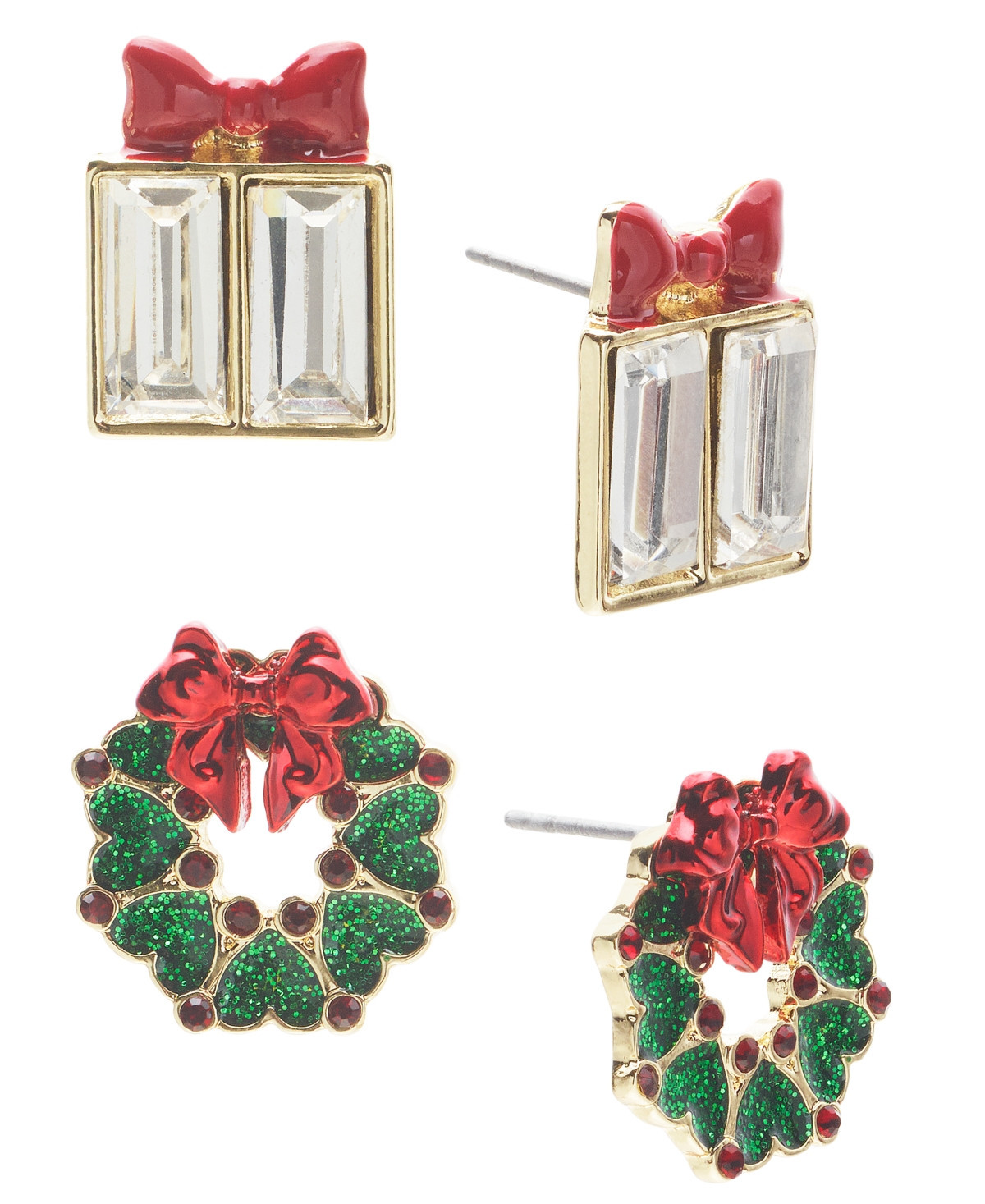 Holiday Lane Presents & Wreaths Crystal Stud Earrings Set, Created for Macy's - Multi | Macy's