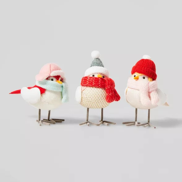 3pk Winter Birds Decorative Figurine Set Red/Pink - Wondershop™ | Target