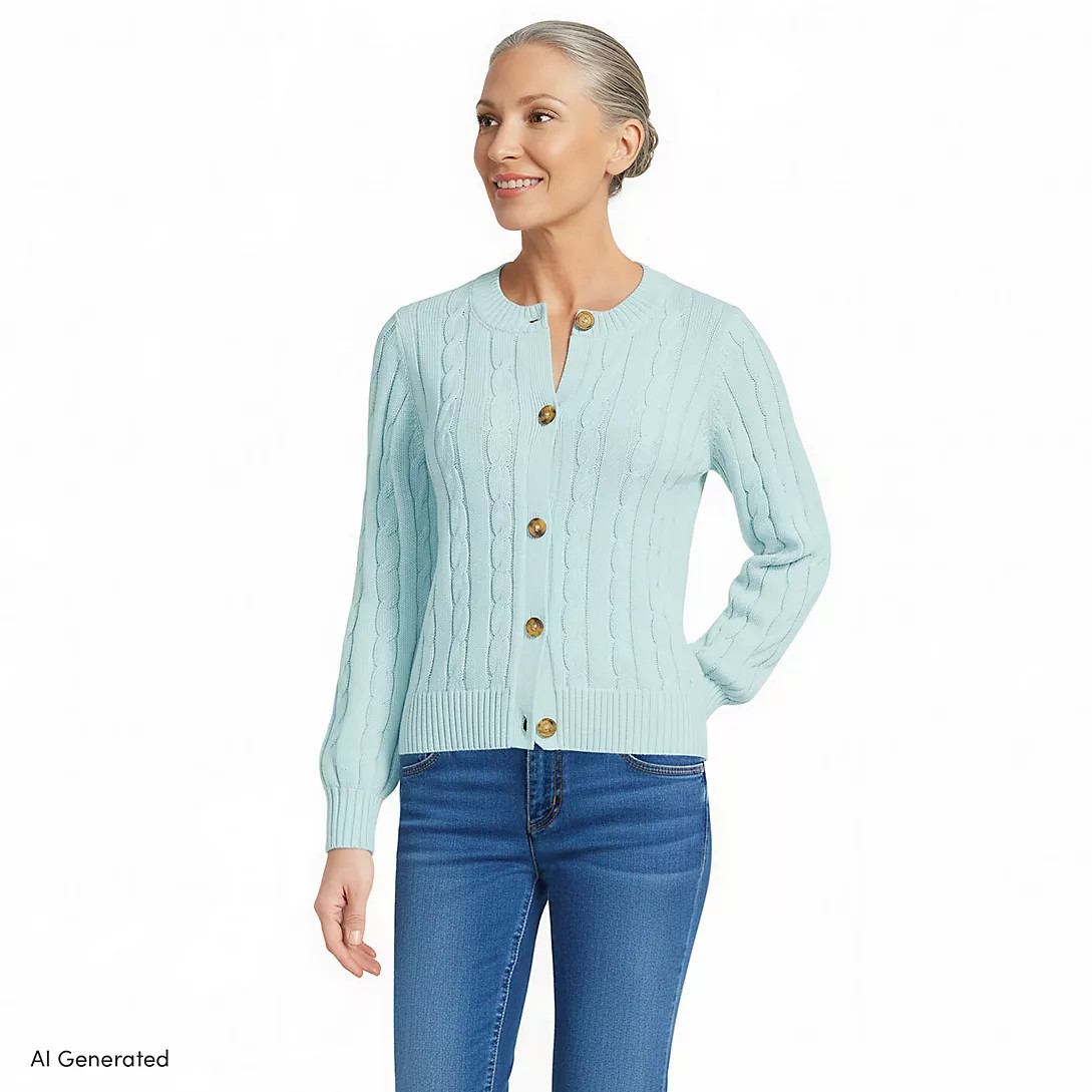 Women's Drifter Classic Cable Crew Neck Cardigan Sweater | Lands' End (US)