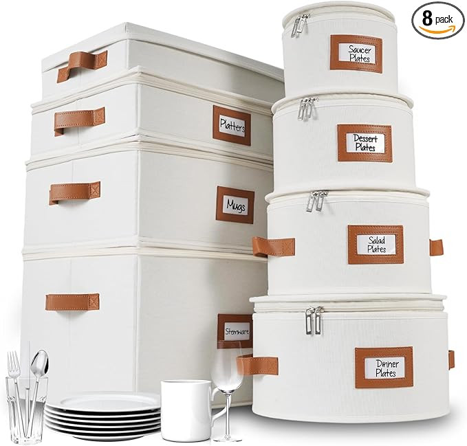 HOMELUX THEORY Hard Shell China Storage Containers, 8pc Ivory Mug & Plate Storage Box, Kitchen St... | Amazon (US)