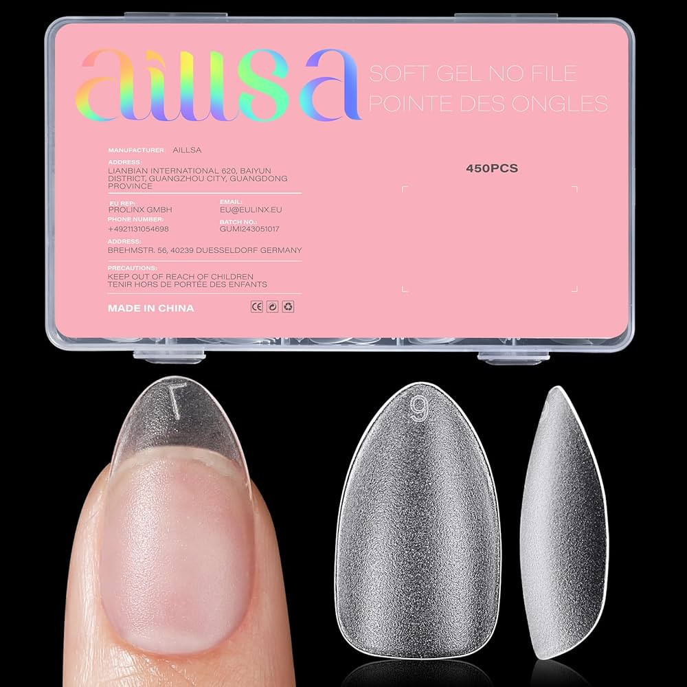 AILLSA Short Almond Nail Tips 450PCS Acrylic Gel Double-sided Matte Clear Pre-Buff Gel Nail Tips ... | Amazon (US)