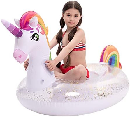 JOYIN Inflatable Unicorn Pool Float with Glitters, Fun Beach Floaties, Ride On Unicorn Raft, Pool... | Amazon (US)