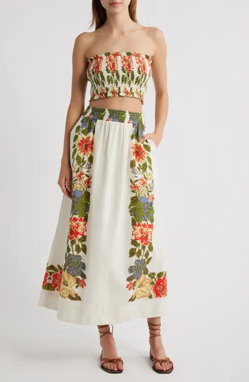 Cleobella Ruby Floral Cotton & Linen Top & Midi Skirt Set in Juliet Print at Nordstrom, Size Small | Nordstrom