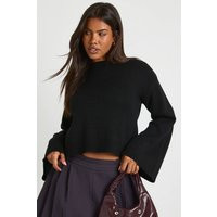boohoo Women's Crew Neck Flared Sleeve Knitted Jumper in Black | Size: Medium | boohoo (US & Canada)