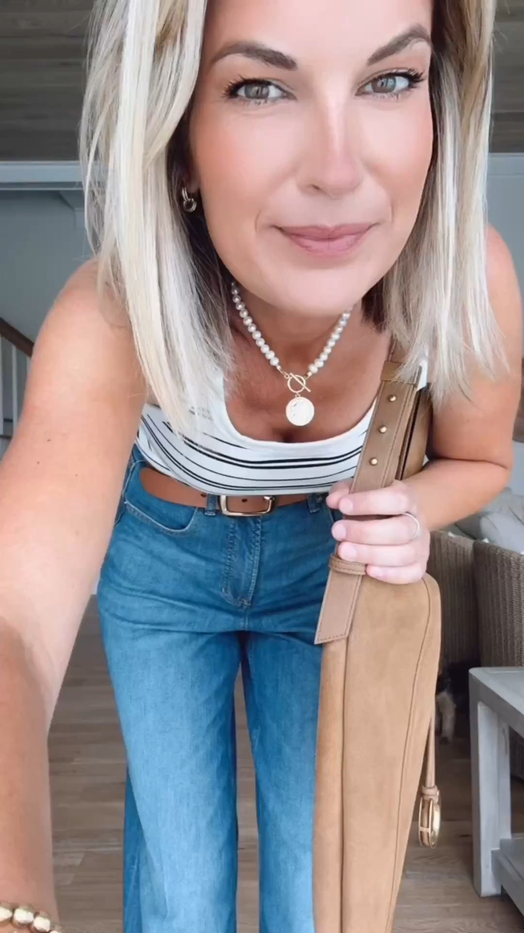 Use my new customer discount code on these extra wide leg elastic waist jeans and the tank - RACHELXSPANX. I am 5’11” wearing small tall (with a platform) and small in the top. Sandals true to size.   Bag is on sale for the NSALE.

#LTKSaleAlert

#LTKootd #LTKdayinmylife #LTKTall