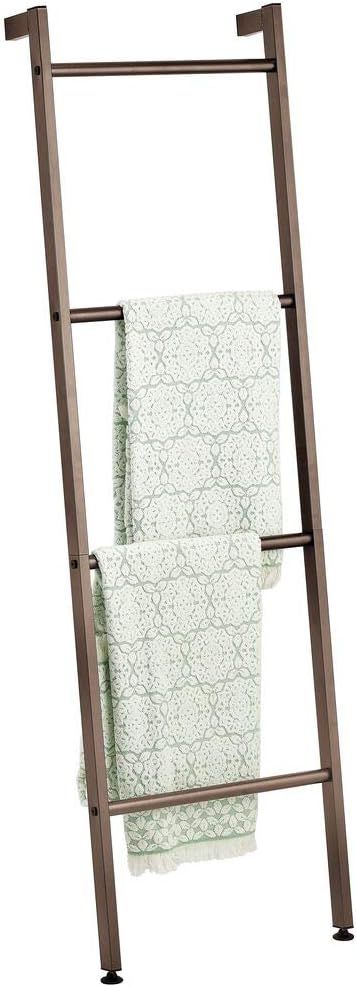 mDesign Metal Free Standing Leaning Decorative Bath Towel Bar Storage Ladder - Holds Towels, Blan... | Amazon (US)
