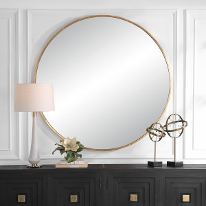 Large Iron Framed Round Wall Mirror - 60" - Gold | Christmas Central