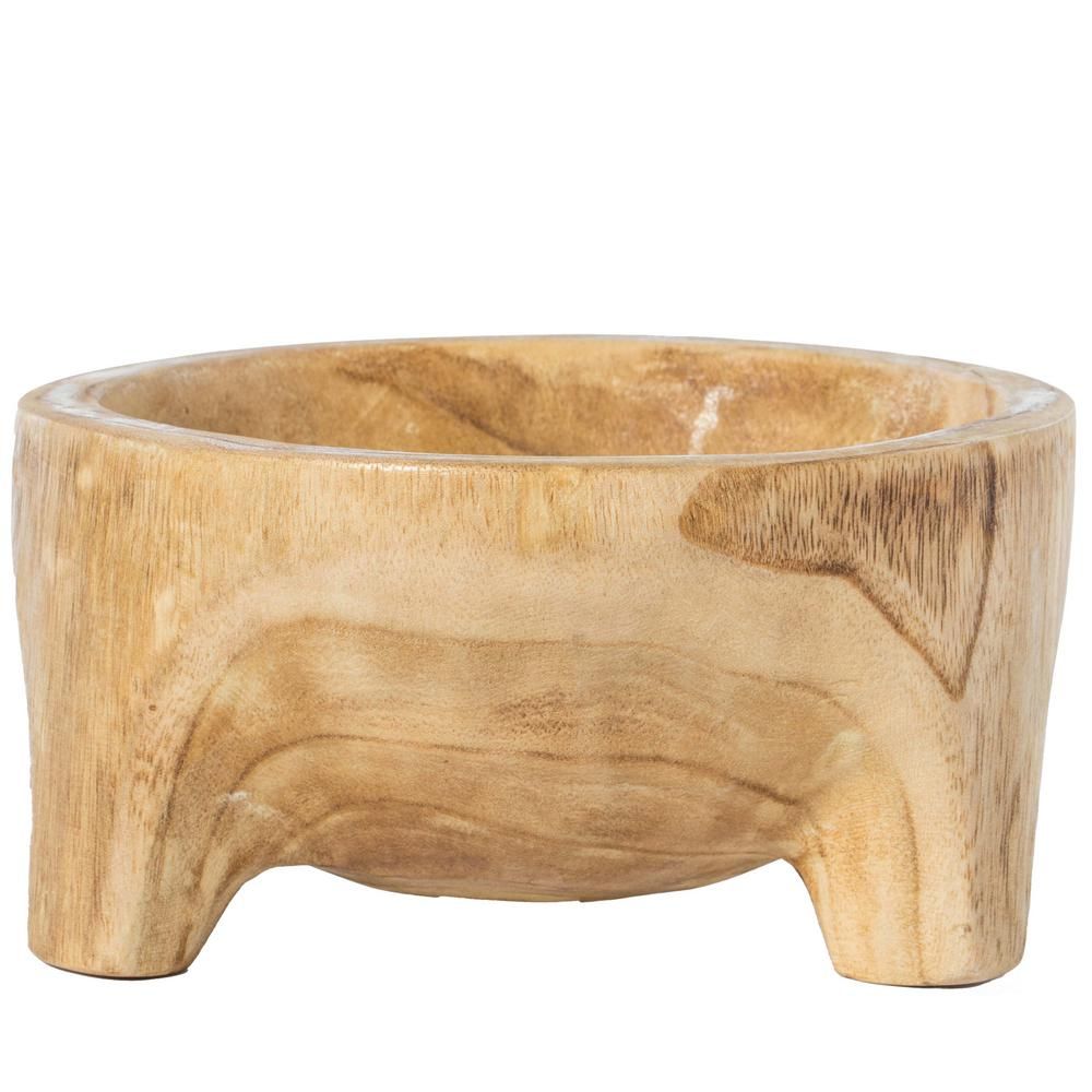 Burned Wood Carved Small Serving Fruit Bowl Bread Basket | The Home Depot