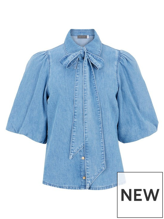 Mint Velvet Denim Puff Bow Shirt | Very (UK)