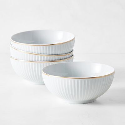 Pillivuyt Plisse Gold Porcelain Cereal Bowls, Set of 4 | Williams-Sonoma