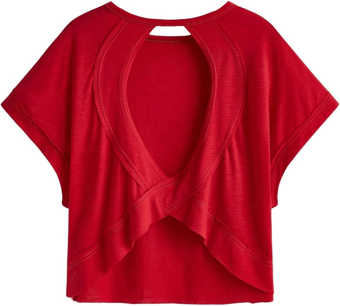 SOLY HUX Women Open Back Tops Workout Backless Tee Casual Athletic Shirts Short Sleeve Oversized ... | Amazon (US)