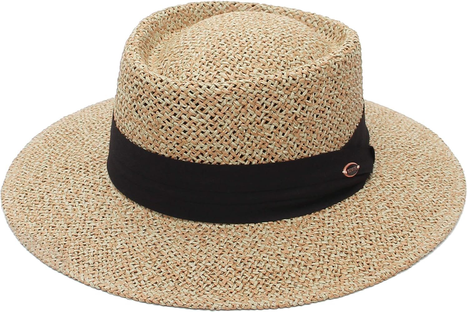 GEMVIE Straw Fedora Hat for Women Wide Brim Panama Sun Hat Boater Hat Women Beach Sun Straw Hat | Amazon (US)