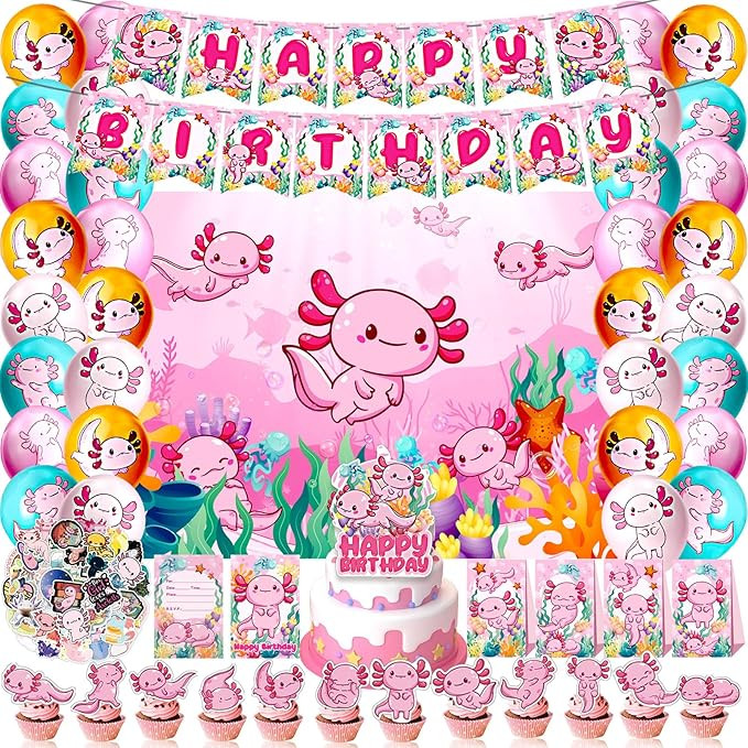 105 Pcs Axolotl Birthday Decorations Party Supplies Axolotl Cupcake Toppers Balloons Happy Birthd... | Amazon (US)