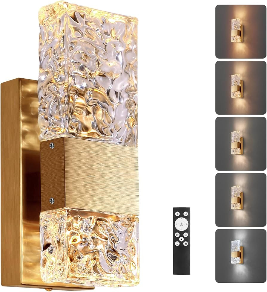 HITOO Wall Sconces, Modern Wall Lights 3000K-6000K Dimmable LED Crystal Lights with Remote Wirele... | Amazon (US)