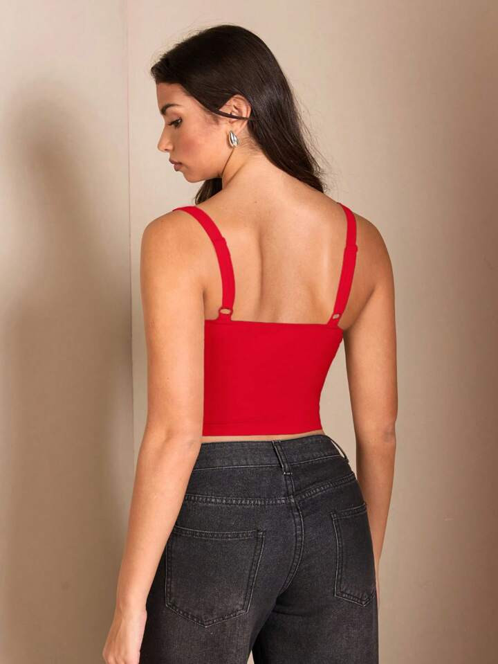 SHEIN BAE Solid Color Lace Patchwork Asymmetric Hem Sexy Camisole, Casual Wear, Date Night, Hango... | SHEIN