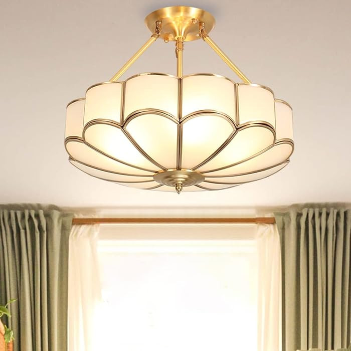 Brass Semi-Flush Mount Ceiling Light, Elegant Glass Ceiling Light Fixture for Living Room Hall Be... | Amazon (US)