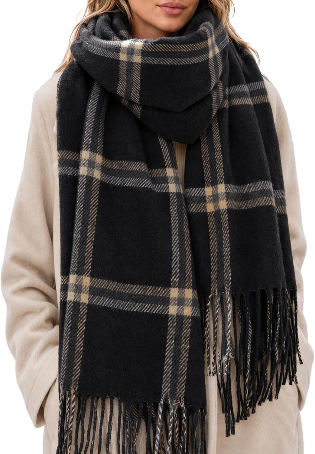 Tavaleu Winter Scarf for Women Oversized Long Blanket Plaid Shawl Wrap | Amazon (US)