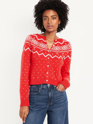 SoSoft Cropped Fair Isle Cardigan Sweater | Old Navy (US)