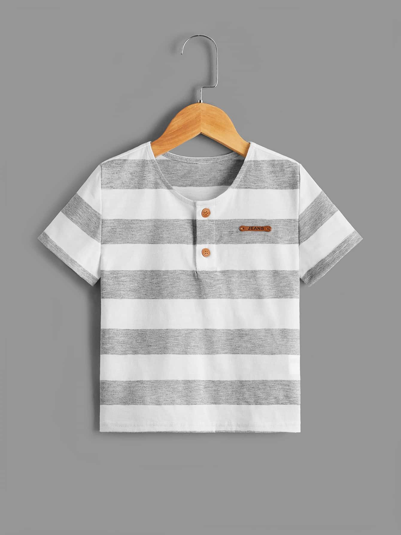 New
     
      SHEIN Toddler Boys Letter Patched Striped Print Tee | SHEIN