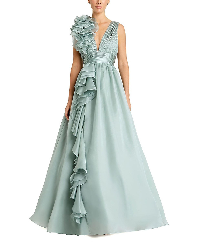 Mac Duggal Ruffle Shoulder V-Neck Chiffon Gown | Bloomingdale's (US)
