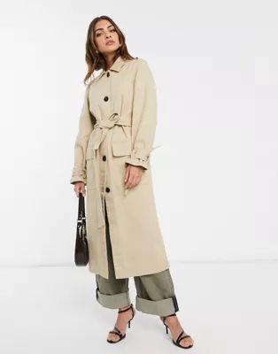 ASOS DESIGN denim trench coat with tie cuff detail | ASOS US