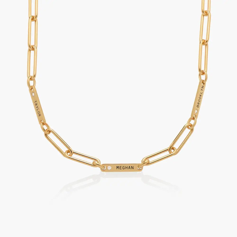 Ivy Name Paperclip Chain Necklace with Diamond - Gold Vermeil | Oak & Luna (US)