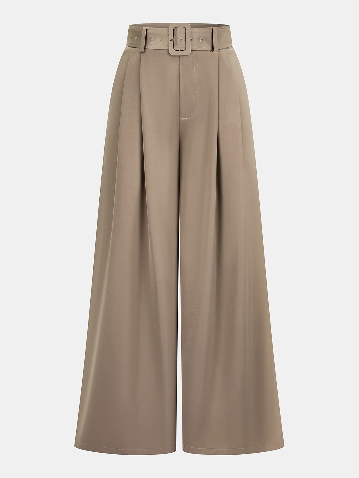 Belted Satin Pleated Wide-Leg Pants | Commense