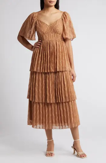 Pleated Tiered Midi Dress | Nordstrom