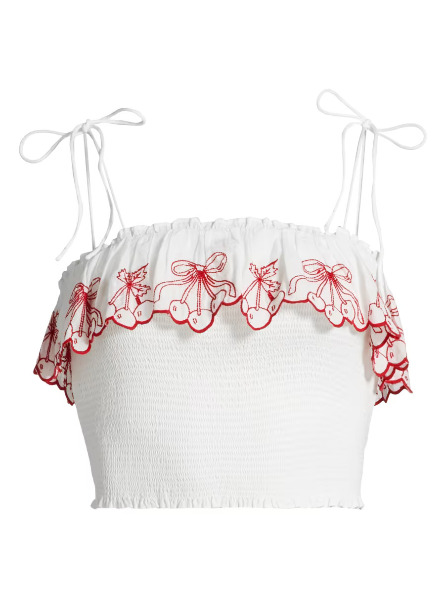 Carletta Cherry-Embroidered Crop Top | Saks Fifth Avenue