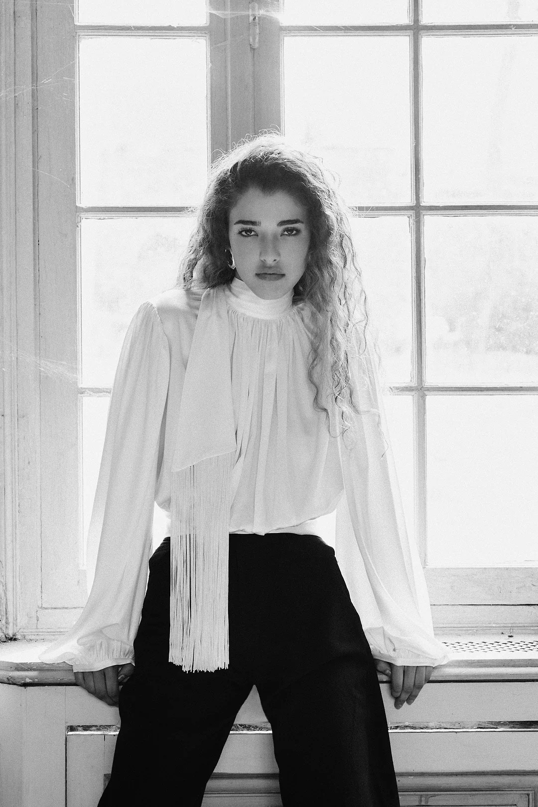 Draped Fringe Silk Blouse (Cream) | SAME