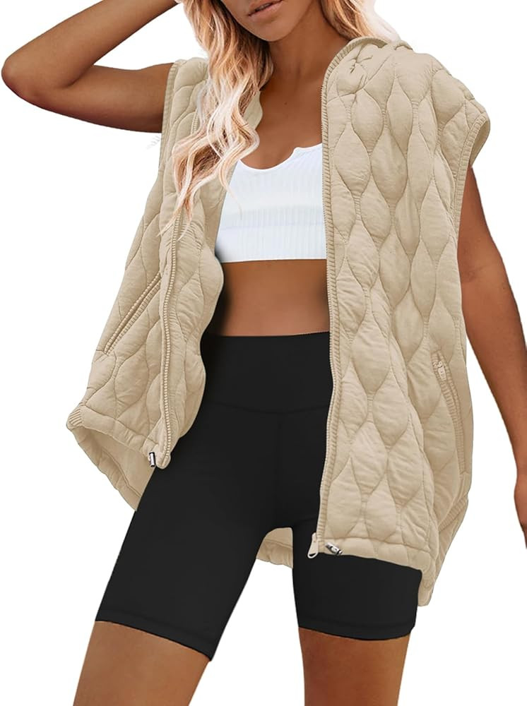 SENSERISE Womens Oversized Puffer Vest Sleeveless Quilted Jacket Zip Up Hoodie Winter Coat with P... | Amazon (US)