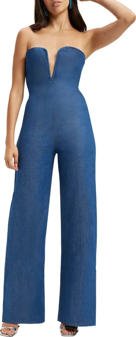 Strapless V-Bar Denim Jumpsuit | Nordstrom
