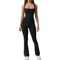 QINSEN Flare Jumpsuits for Women Strappy Square Neck Bodycon Full Length Long Pants Casual Playsu... | Amazon (US)