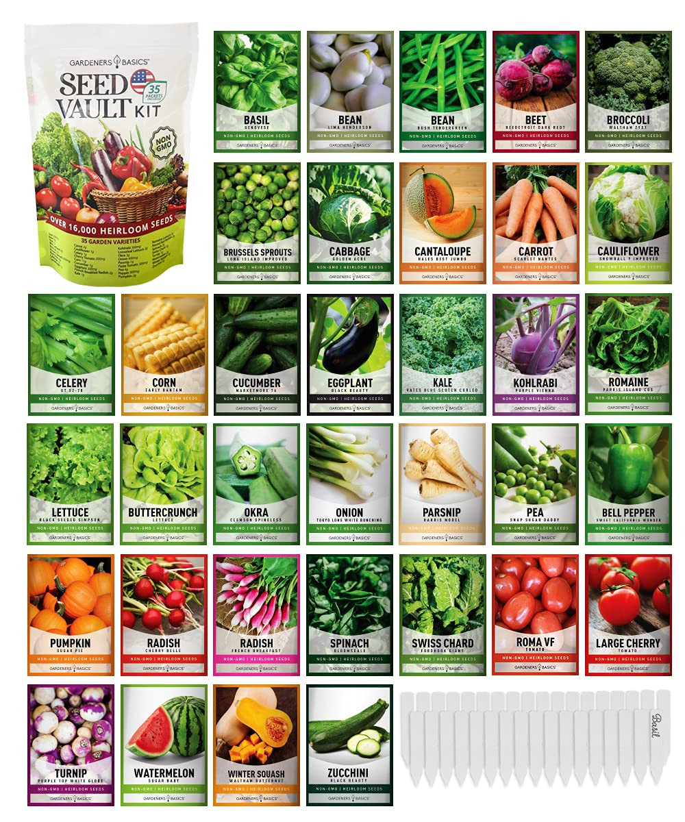 Gardeners Basics Survival Vegetable Seeds Garden Kit Over 16,000 Seeds Non-GMO and Heirloom, Grea... | Amazon (US)