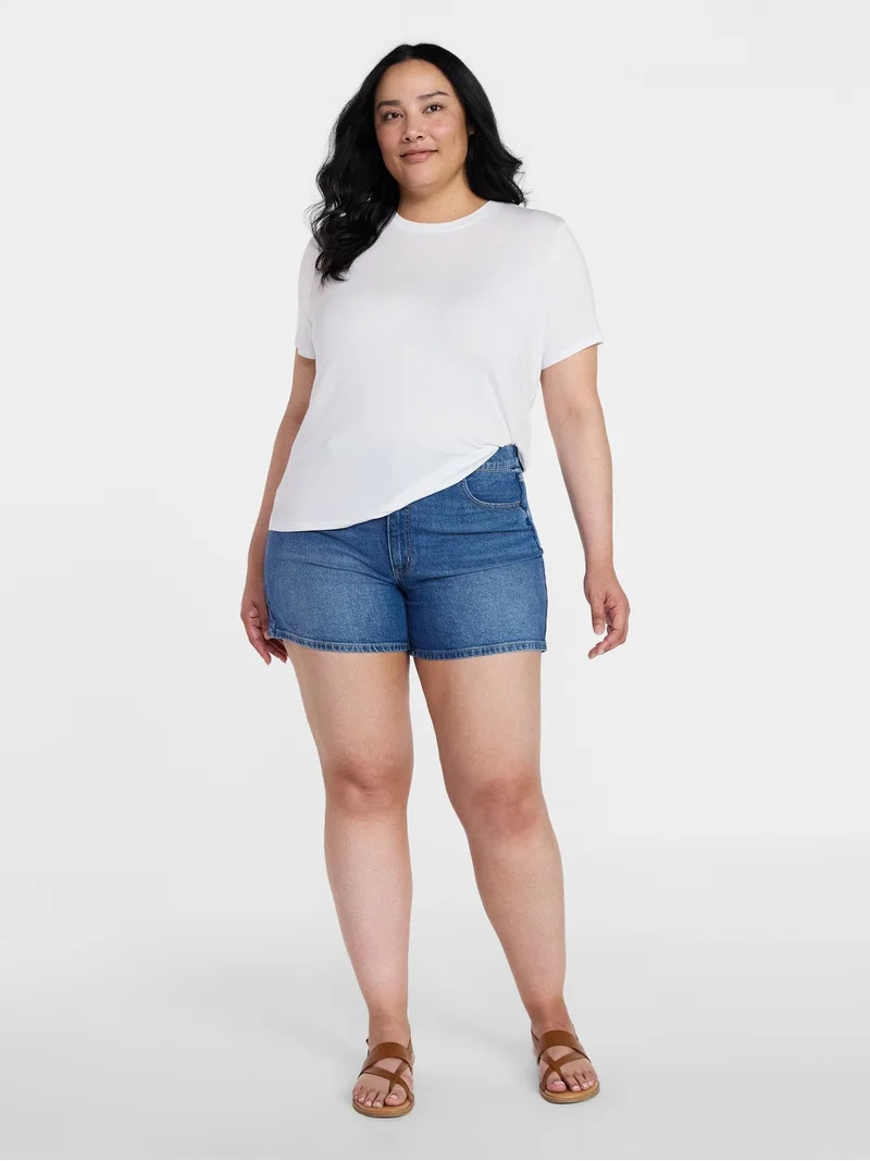 Time and Tru Women's High Rise Denim Shorts, 5" Inseam, Sizes 0-20 | Walmart (US)