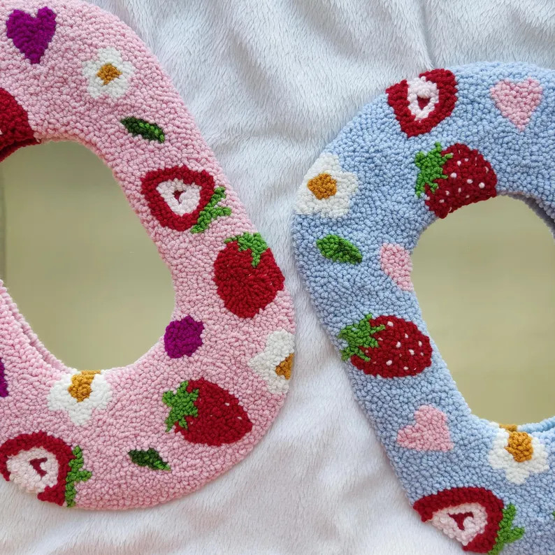 Punch Needle Strawberries Mirror, Handmade Daisy Pink Mirror, Handmade Wall Decor, Tufted Mirror,... | Etsy (US)